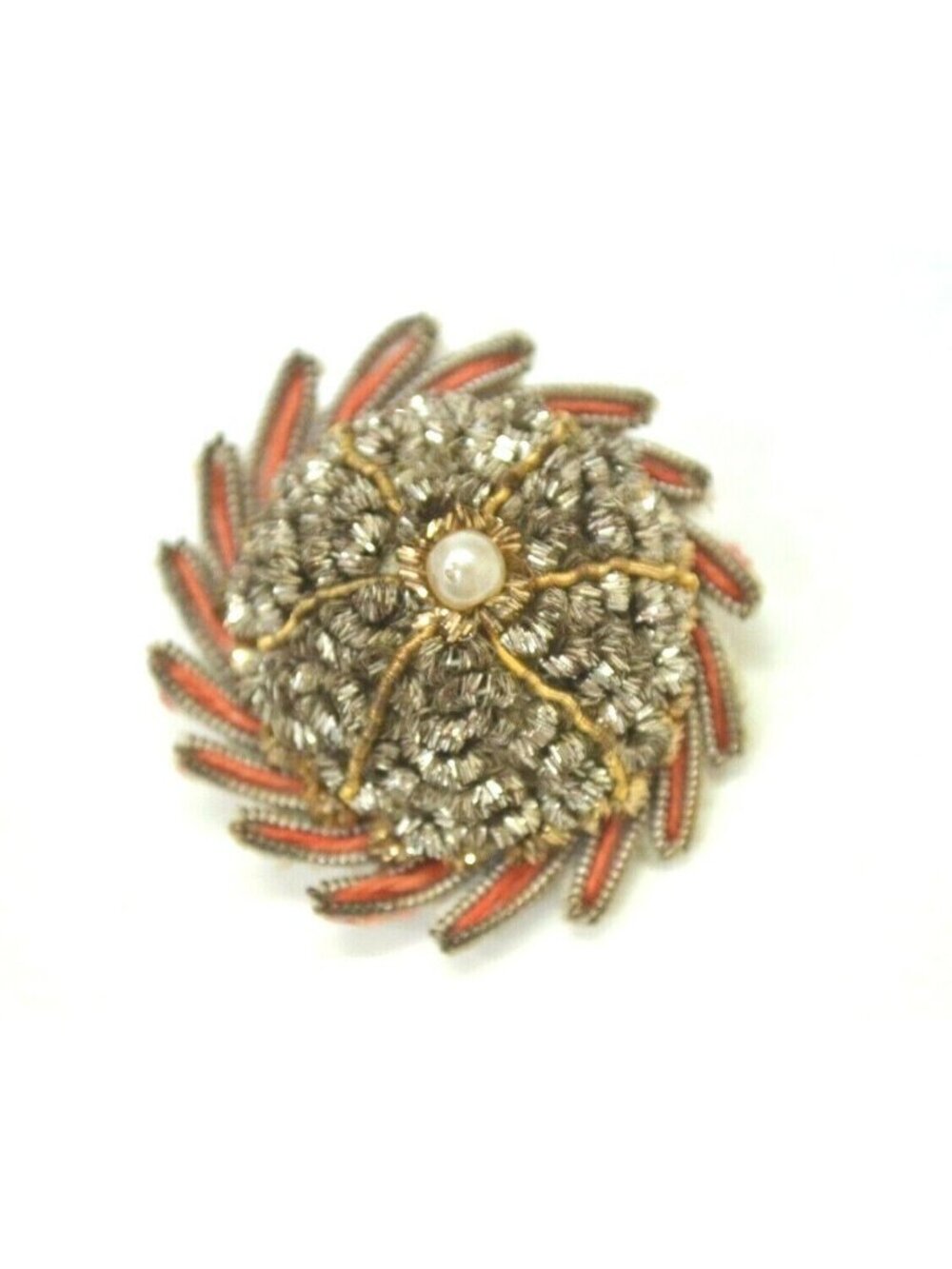 Vintage Cloth Metallic Pin Lapel Hat Bag Gear Faux Pearl Collectible Brooch